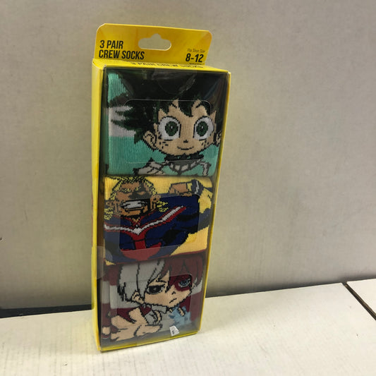 MY HERO ACADEMIA CREW SOCK 3 PACK SIZE 8-12